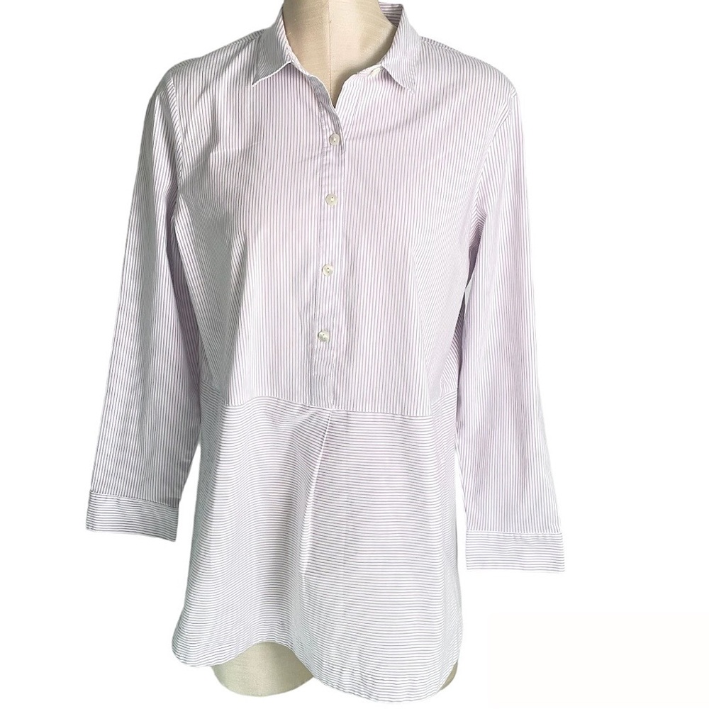 J.Jill 2-Way Striped Half Button Front Tunic Blouse Medium Petite